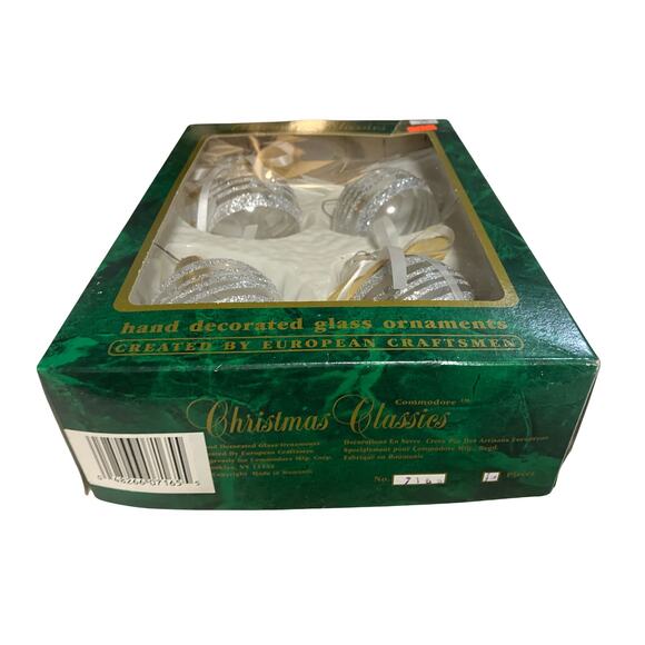 4 VTG Commodore Ornaments Christmas Classics Hand-Decorated European Stripe - Picture 2 of 10